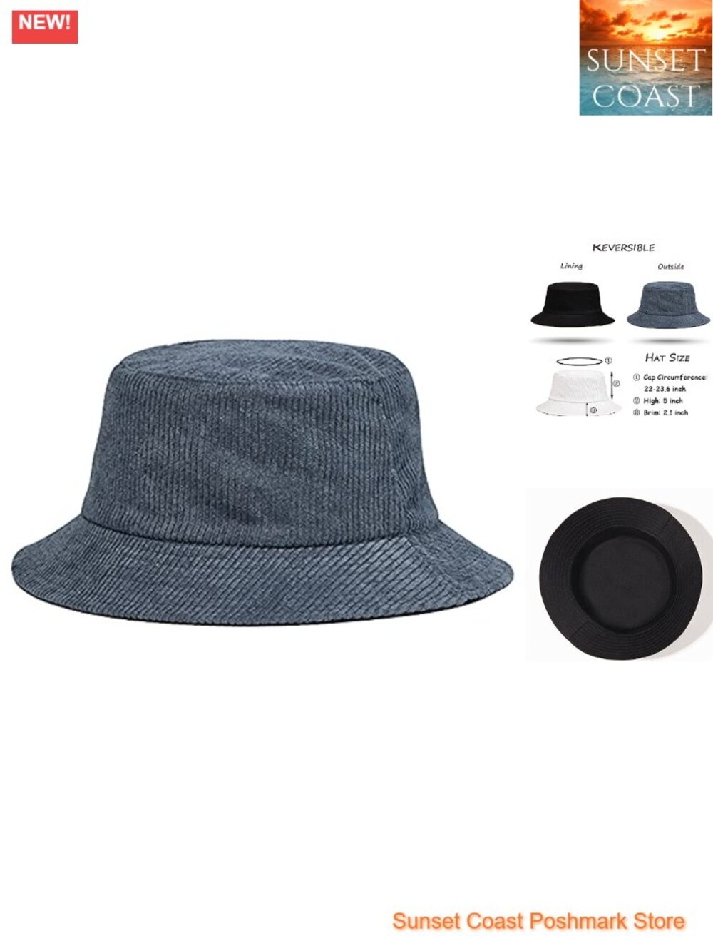 Reversible Corduroy Cotton Twill Bucket Hat Unisex Sun Fishing